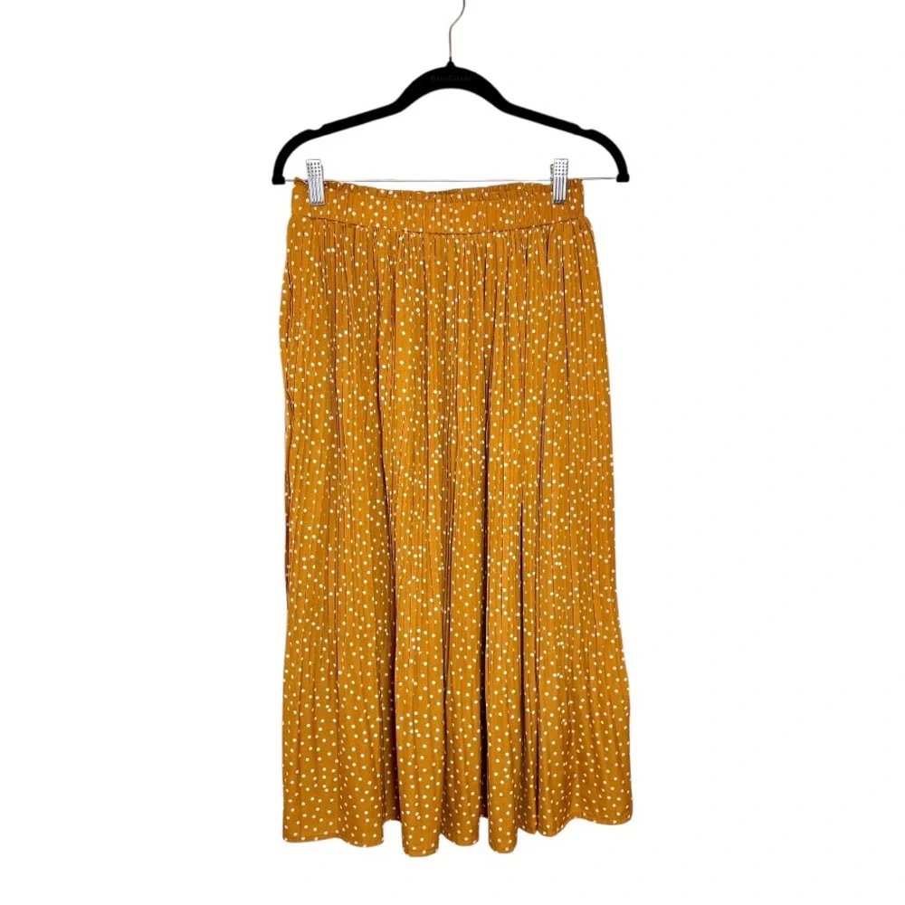 Zeagoo Mustard Polka Dot Pleated Midi Skirt French Girl Retro Medium